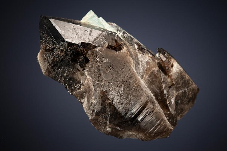 BERYL var. Aquamarine on QUARTZ var. Smoky