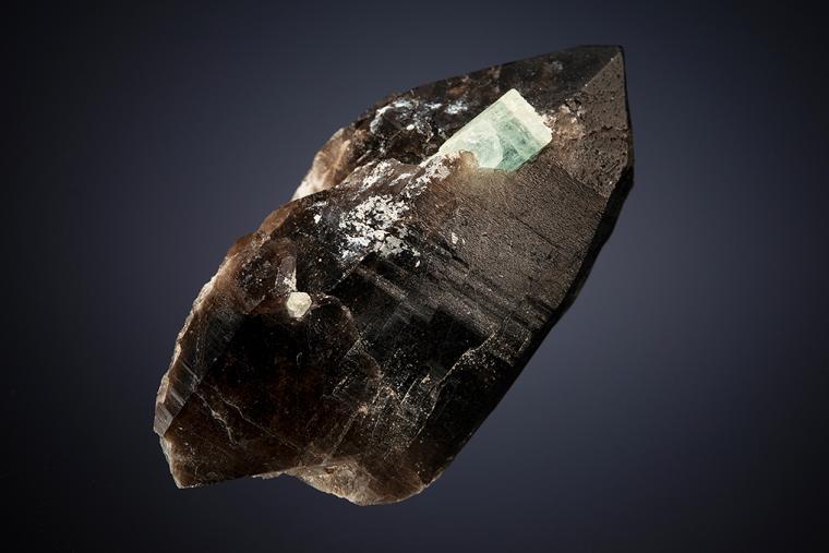 BERYL var. Aquamarine on QUARTZ var. Smoky