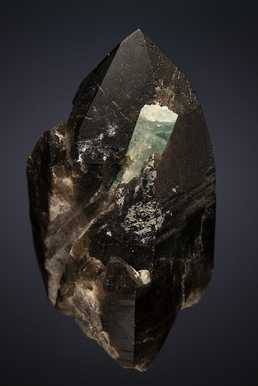 BERYL var. Aquamarine on QUARTZ var. Smoky