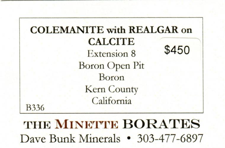 COLEMANITE with REALGAR on CALCITE