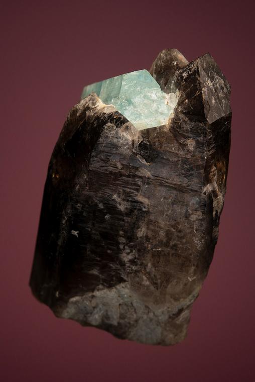BERYL var. Aquamarine on QUARTZ var. Smoky