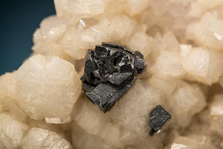 ACANTHITE with DOLOMITE on QUARTZ