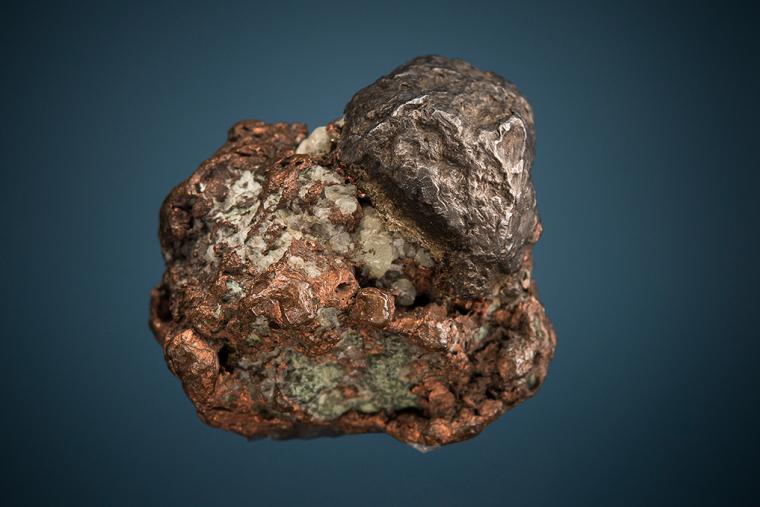 SILVER with PREHNITE on COPPER