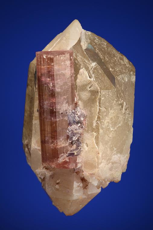 ELBAITE with LEPIDOLITE and ALBITE var. Cleavelandite on QUARTZ