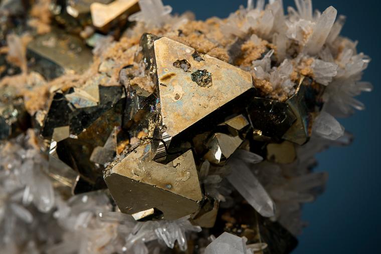 PYRITE with FLUORAPATITE and MUSCOVITE on QUARTZ