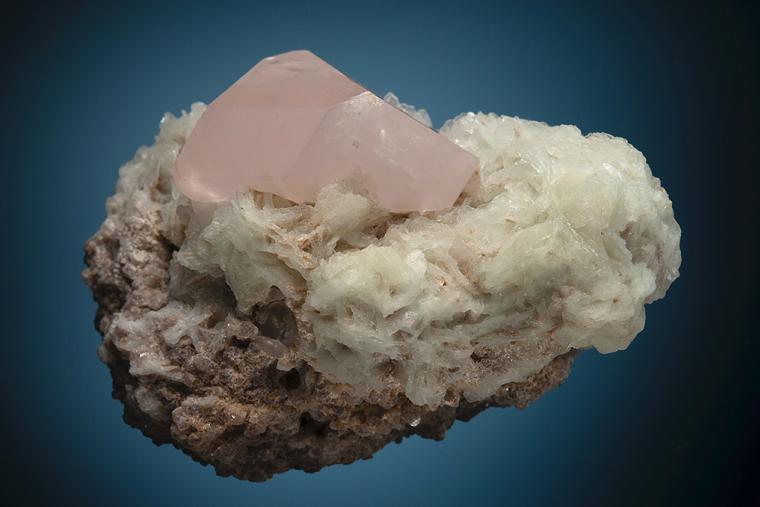 BERYL var. Morganite (restored) on ALBITE var. Cleavelandite