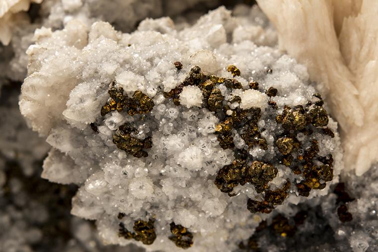 CALCITE with CHALCOPYRITE on QUARTZ