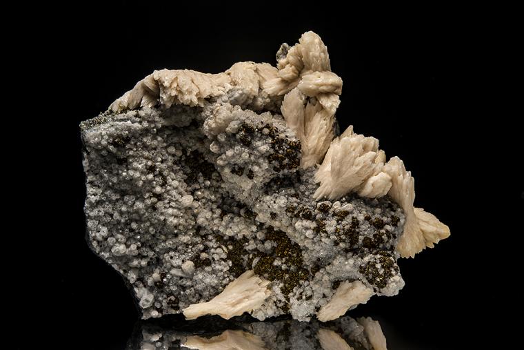 CALCITE with CHALCOPYRITE on QUARTZ