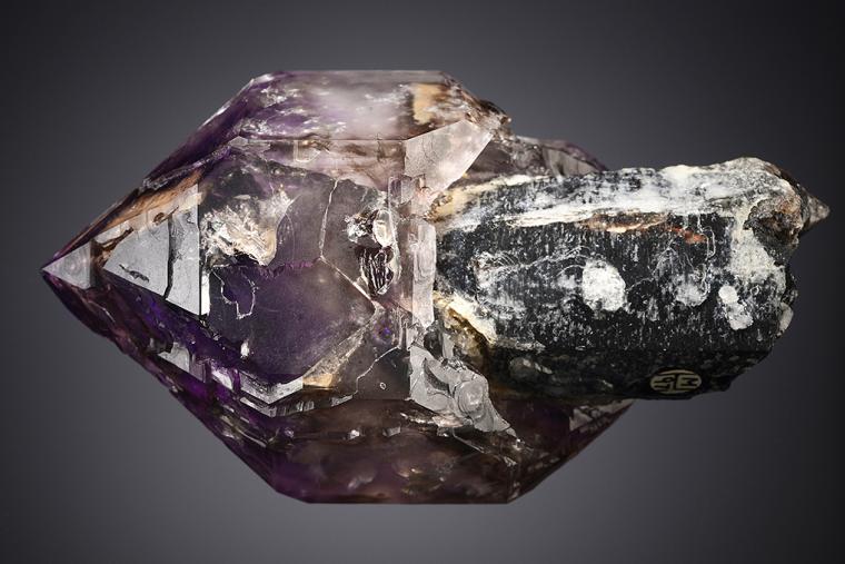 QUARTZ var. Amethyst on QUARTZ var. Smoky