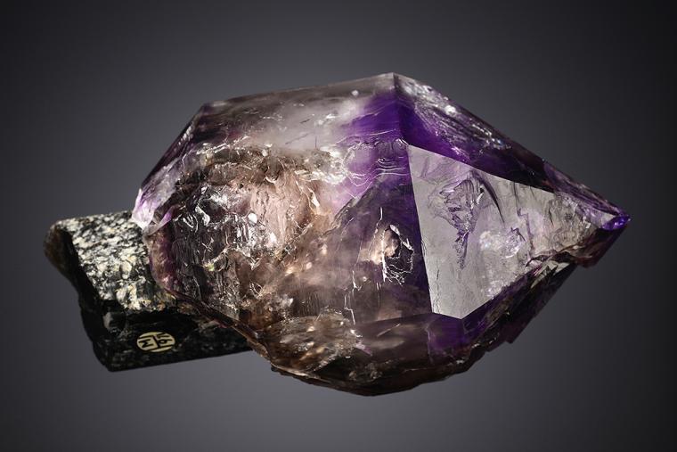 QUARTZ var. Amethyst on QUARTZ var. Smoky