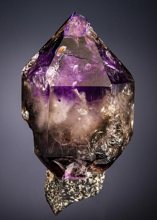 QUARTZ var. Amethyst on QUARTZ var. Smoky
