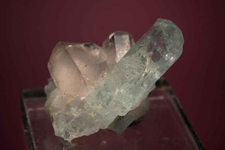 BERYL var. Aquamarine with QUARTZ and SPESSARTINE