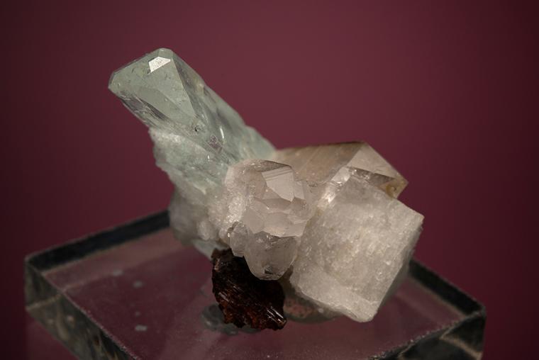 BERYL var. Aquamarine with QUARTZ and SPESSARTINE