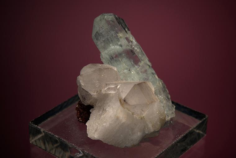 BERYL var. Aquamarine with QUARTZ and SPESSARTINE