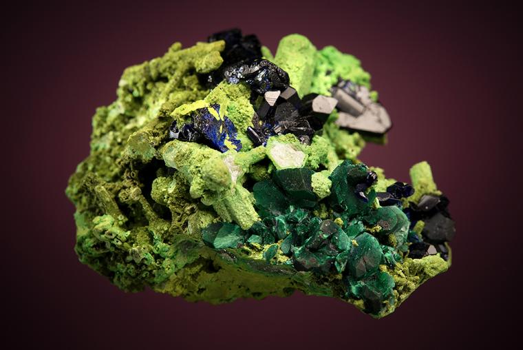 AZURITE and MALACHITE after AZURITE with BAYLDONITE coating MIMETITE