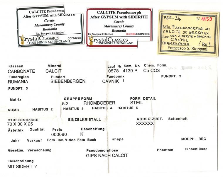 CALCITE after GYPSUM with SIDERITE