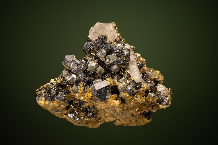 FLUORAPATITE with BARITE and GALENA on PYRITE
