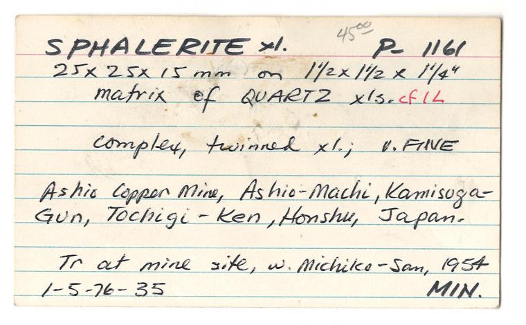 SPHALERITE on QUARTZ